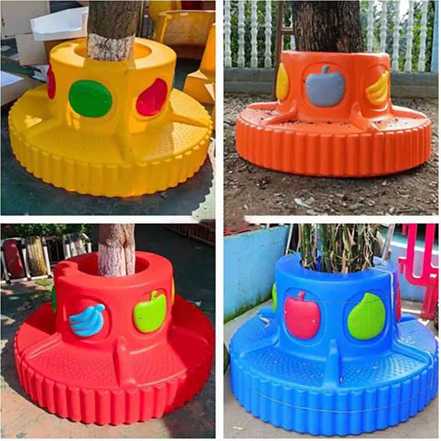 JOSOGO Kids Outdoor Tree Bench, Durable Plastic Round Modular Seating for Kindergarten Daycare School Backyard, Colorful Preschool Garden Playground Stool