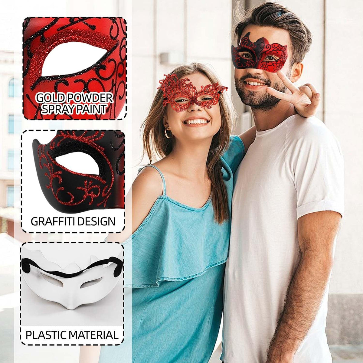 SHIFANQI Masquerade Mask for Men Women, Masquerade Ball Masks for Couples, Halloween Costumes Lace Eye Mask for Venetian Party, Prom, Carnival, Mardi Gras, Cosplay, Red