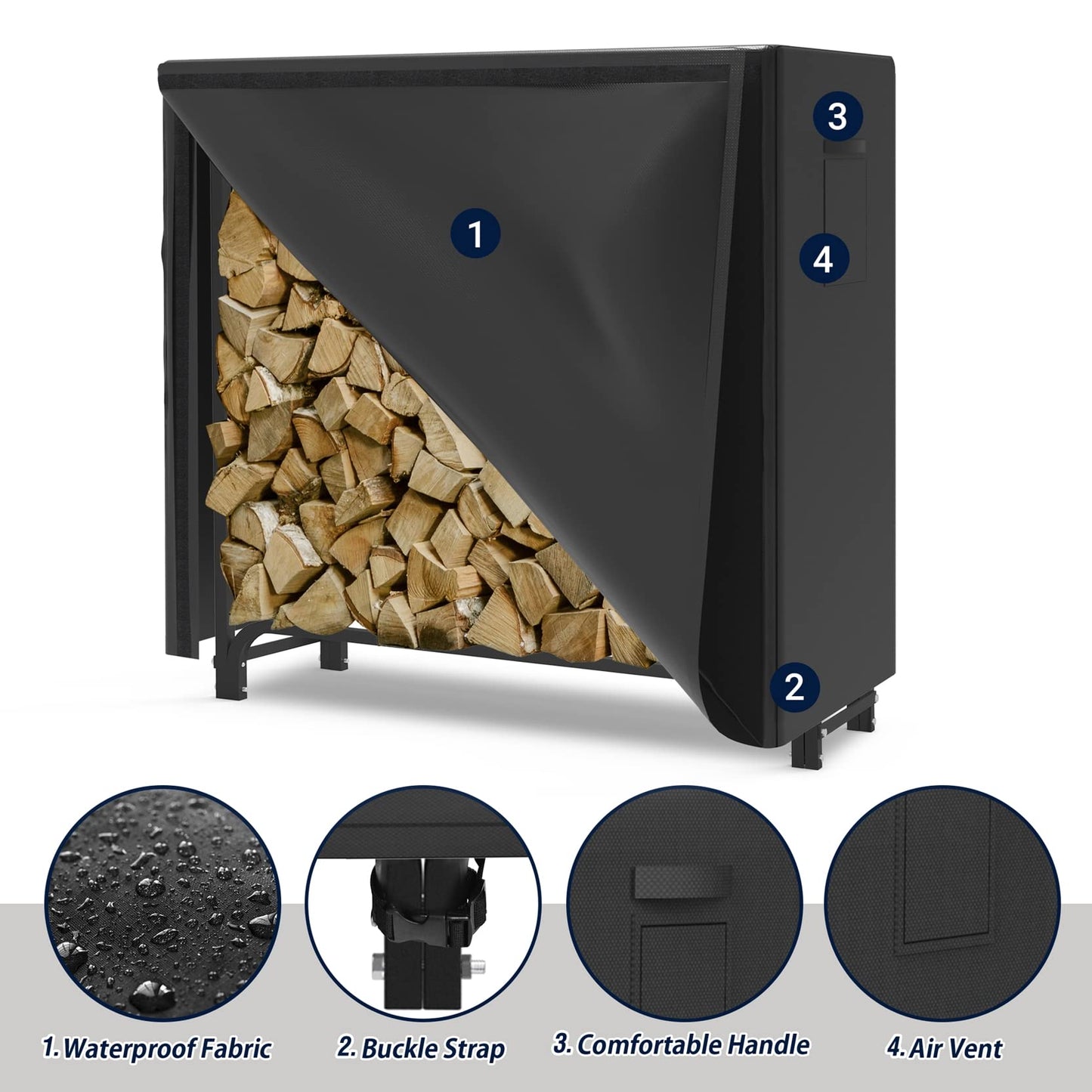 WALMANN 4ft Firewood Log Rack with Cover Outdoor, Heavy Duty Firewood Rack