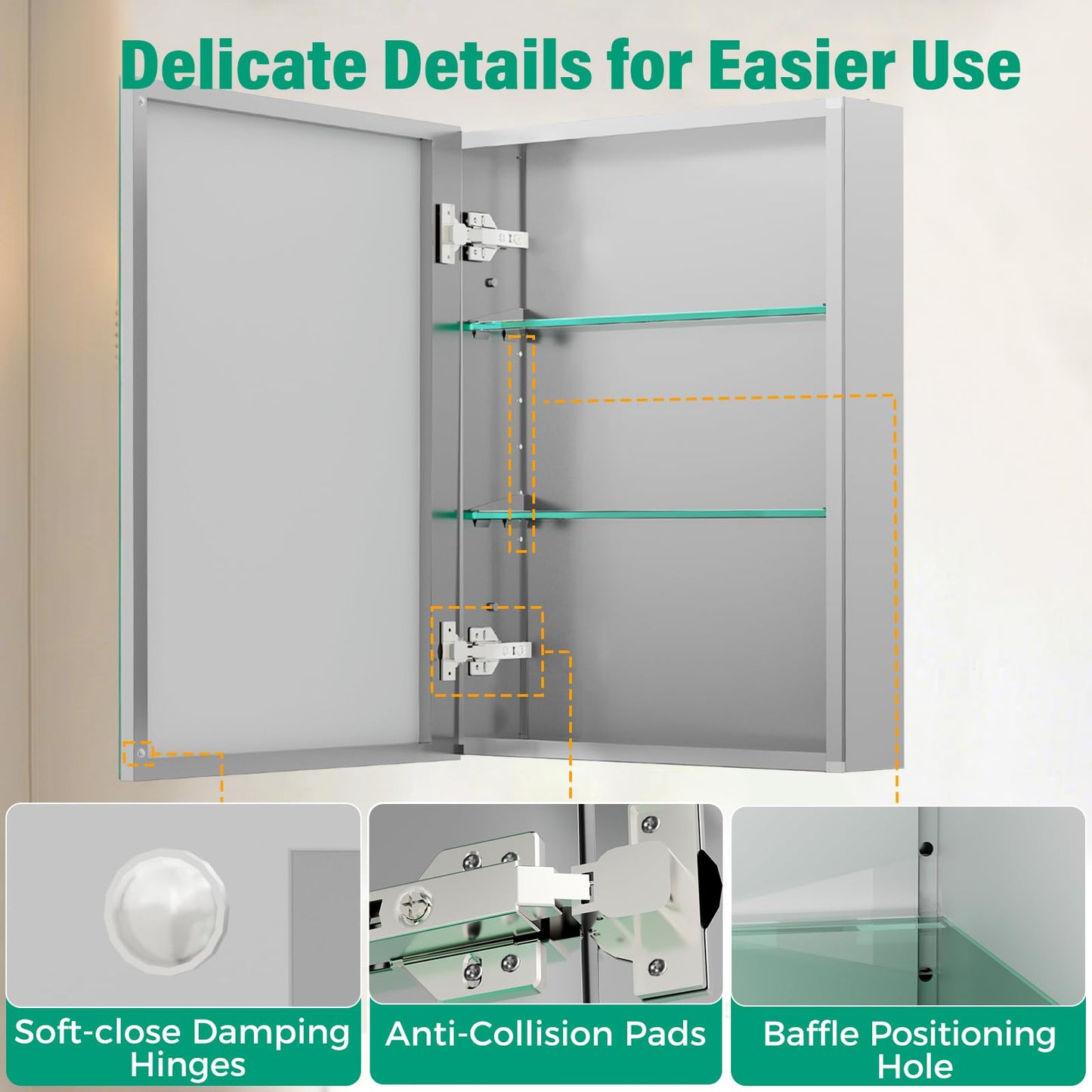 HABIUBIU 20 x 26 in Medicine Cabinet Mirror,Bathroom Mirror Cabinet with Adjustable Shelves,Aluminum Silver Medicine Cabinets for Bathroom,Recessed or Wall Mounted Medicine Cabinets（Assembly Required