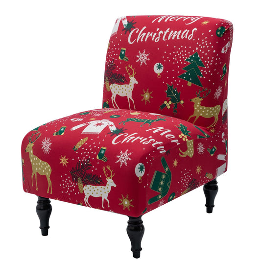 Iauddy Armless Accent Slipper Chair Cover Slipcover,Stretch Spandex Printed Removable Non-Slip Silp Cover for Accent Chair Without Arms Furniture Protector for Living Dining Room(Red,1)