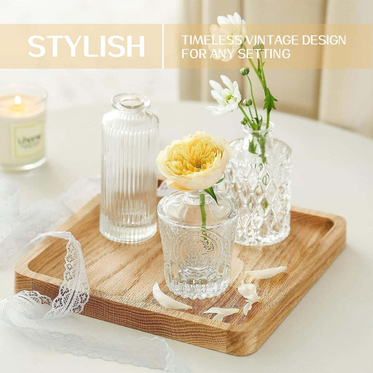 Anquephd Glass Bud Vase Set of 32PCS Wedding Centerpieces for Tables,Mini Clear Bud Vases for Flowers,Small Flower Vases Suitable for Birthday Party,Anniversary,Wedding,Baby Shower (Clear, 32PCS)