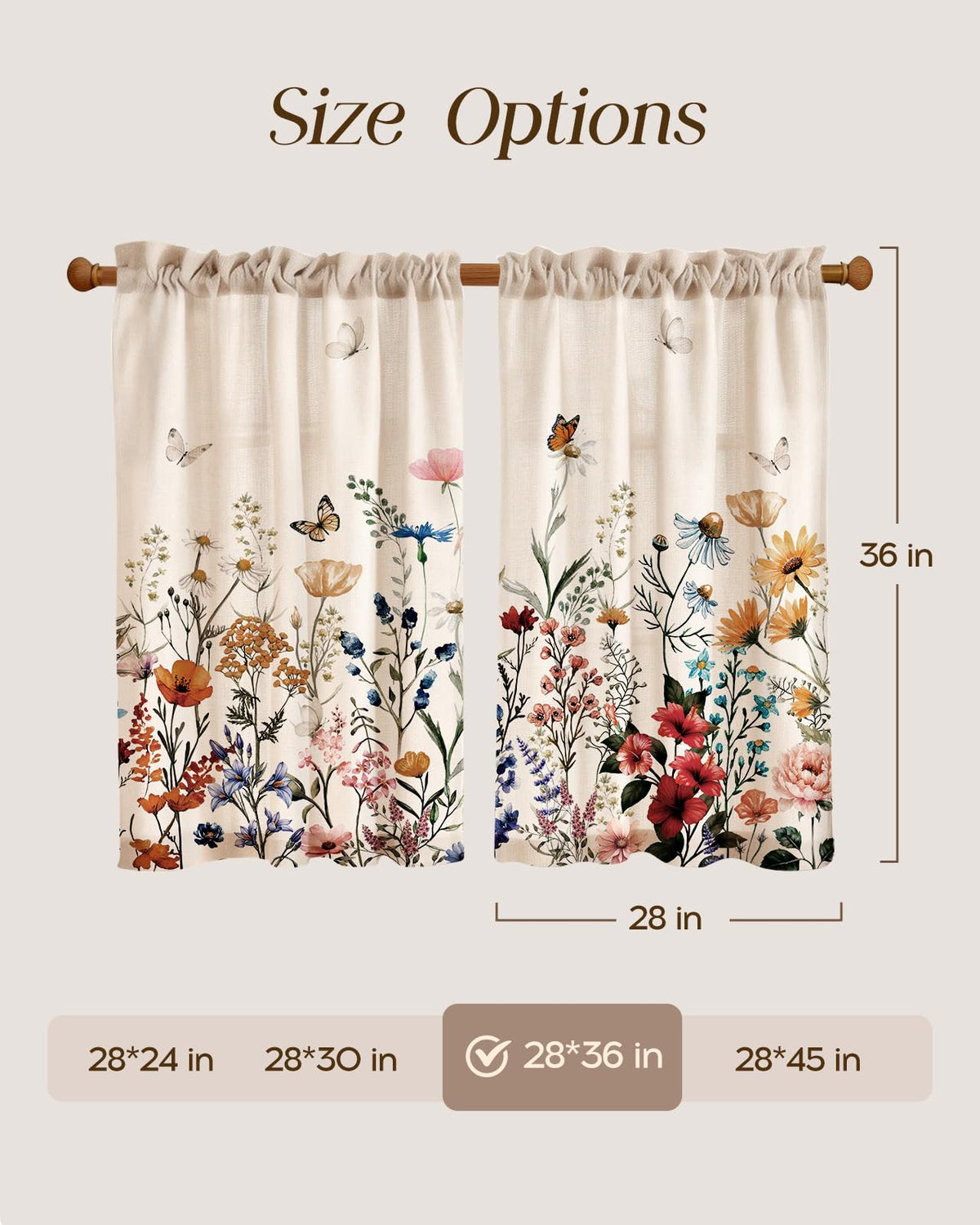 Miss Adola 36 Inch Length Kitchen Tier Curtains, Vintage Floral