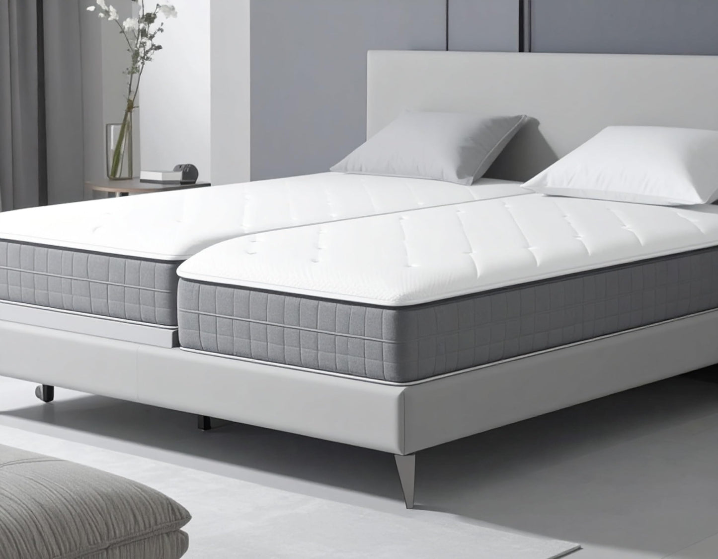 Mielmoon Made in USA 10 Inch Mattress Queen Split Size- Hybrid Memory Foam & Pocket Coils Medium Firm Mattress in a Box for Back Neck Pain Relief for Adjustable Bed Mattress (Split Queen)