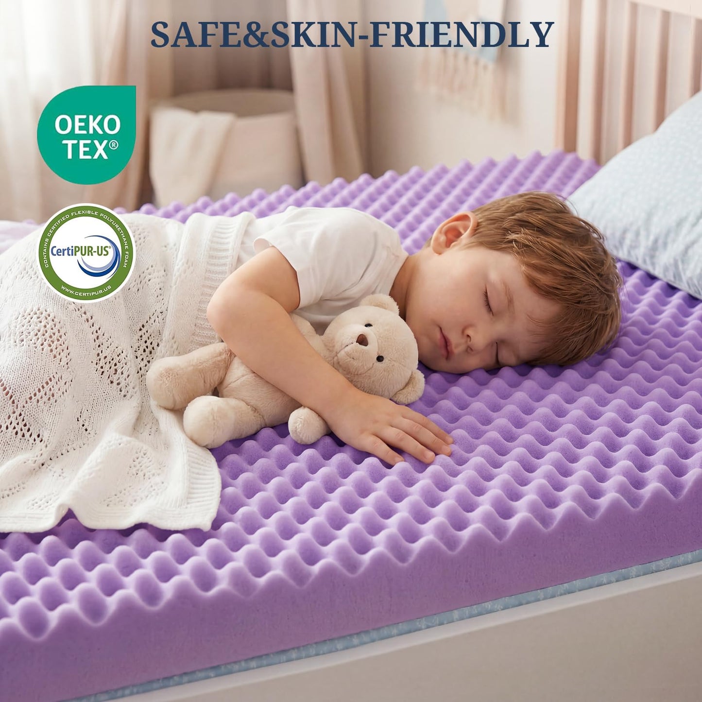 2 Inch Egg Crate Mattress Topper Full, Gel Infused Memory Foam Mattress Topper for Pressure Relief, Breathable Mattress Pad Bed Topper in a Box, CertiPUR-US Certified, Purple, 54"×75"