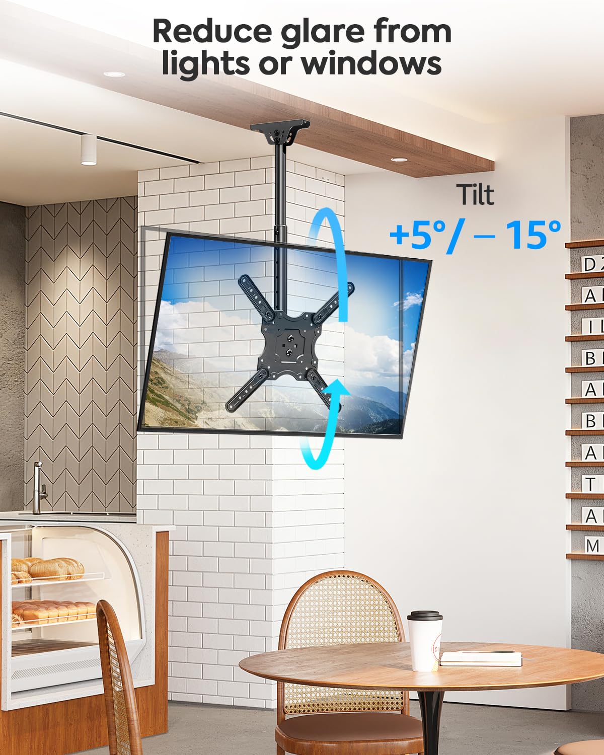 MOUNTUP Ceiling TV Mount for Most 24''- 65'' TVs, Hanging TV Ceiling Mount for 32 42 43 50 55 60 65 inch Screen, Full Motion Height Adjustable Bracket, Holes up to 99lbs, Max VESA 400x400mm, MU0039