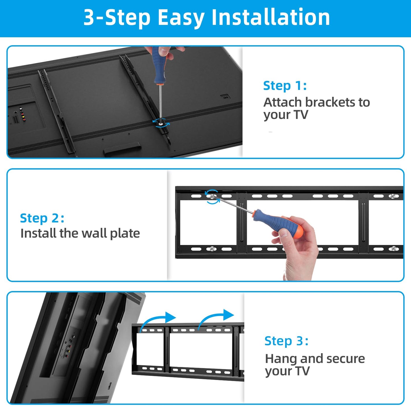 HOME VISION Heavy Duty Fixed TV Wall Mount Bracket for 48-120 Inch Extra Large Flat Screen Smart TVs, 264 Lbs Capacity, Max VESA 800x600 mm, Stud Spacing 12"-28", Low-Profile Flush Slim Design, HV8801