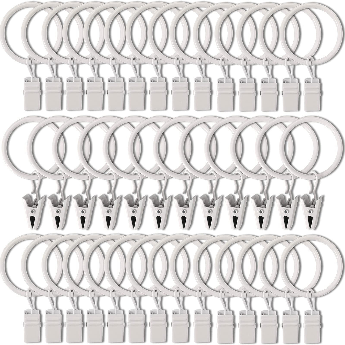 AMZSEVEN 40 Pack Metal Curtain Rings with Clips, 1.26 in ID, White
