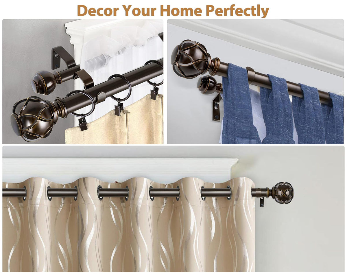 KAMANINA Double Curtain Rods for Windows 72 to 144 Inch, Adjustable, Bronze