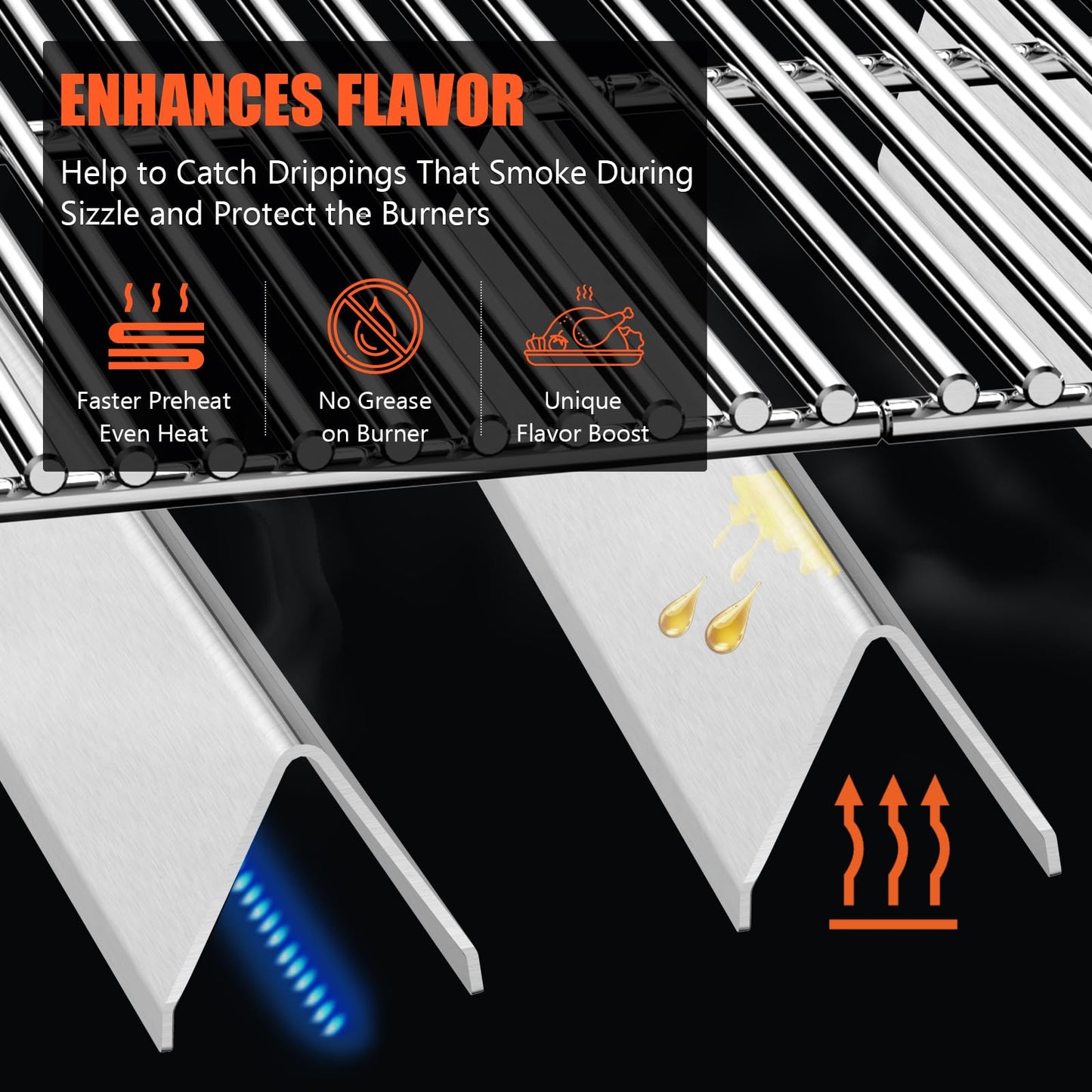QuliMetal 15.3" Flavorizer Bars for Weber Spirit 300 and GS4 Spirit II 300 Series, Spirit E/S310 E/S315 E/S320 E/S330 Grills with Front Control Knobs, Grill Parts for Weber 7636, Stainless Steel