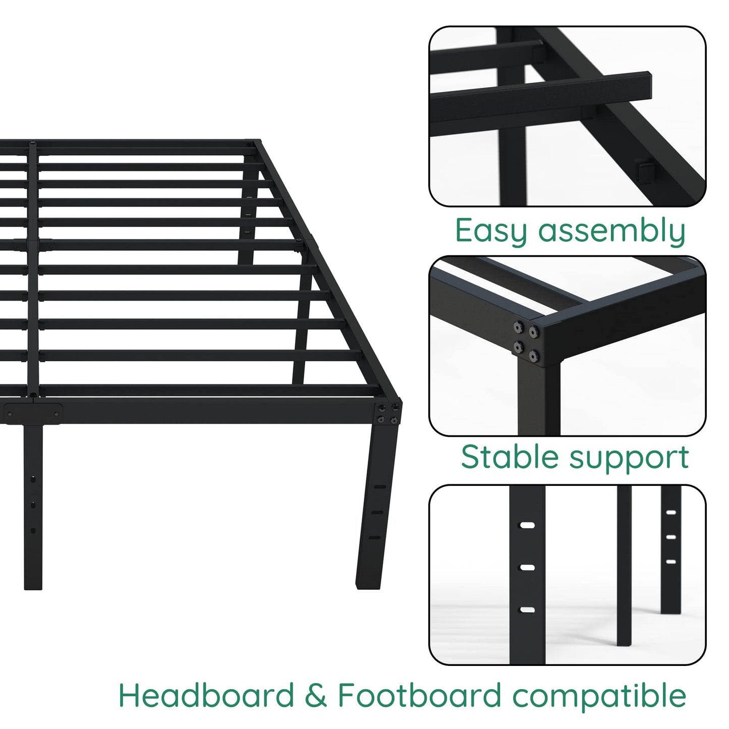 DiaOutro 18 Inch Full XL Bed Frame Heavy Duty Metal Platform No Box Spring Needed, Maximum Storage, Easy Assembly, Noise Free, Black