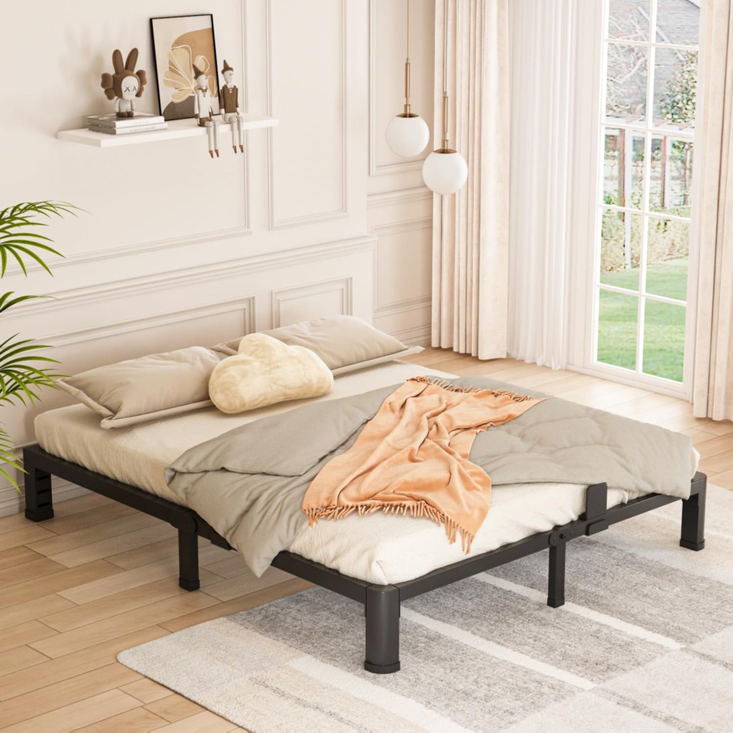 Bilily 6 Inch Low Bed Frame Queen with Round Corner Legs,3500 LBS Heavy Duty Low Profile Queen Bed Frame Metal Platform, No Box Spring Needed, Easy Assembly, Noise-Free, Headboard Compatible,Black