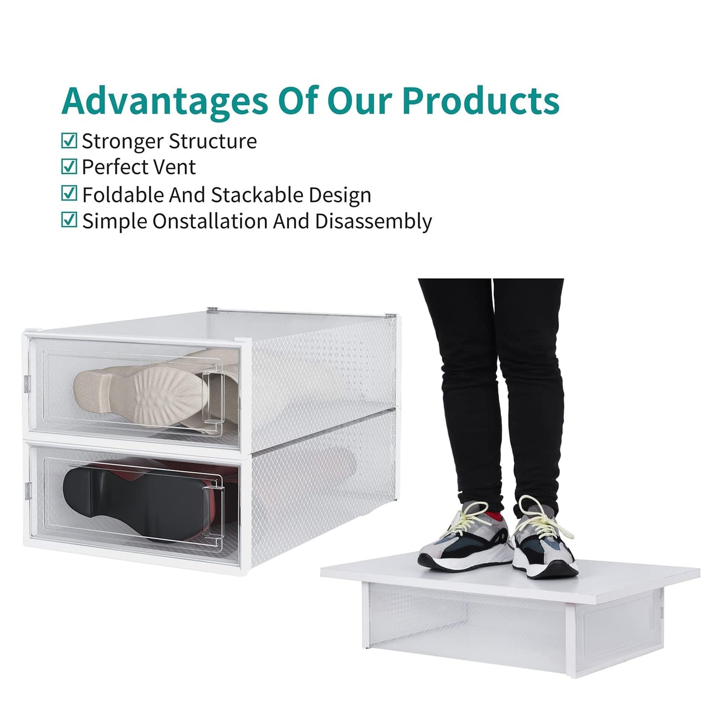PARANTA 12-Piece Boot and Shoe Storage Box, Stackable Clear Plastic Shoe Box, Space-Saving Shoe Organizer for Boots, Sneakers, and High Heels, Clear