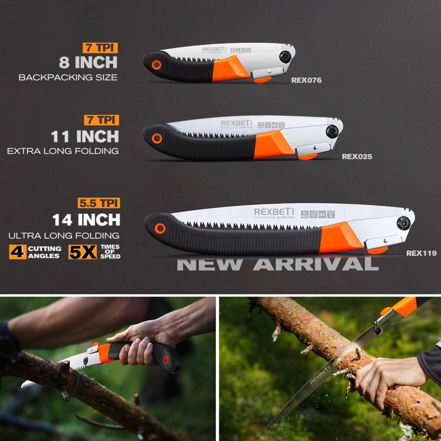 REXBETI Folding Saw, Heavy Duty 11 Inch Extra Long Blade Hand Saws for Wood Camping, Dry Wood Pruning Saws With Hard Teeth, Quality SK-5 Steel, Gifts for men