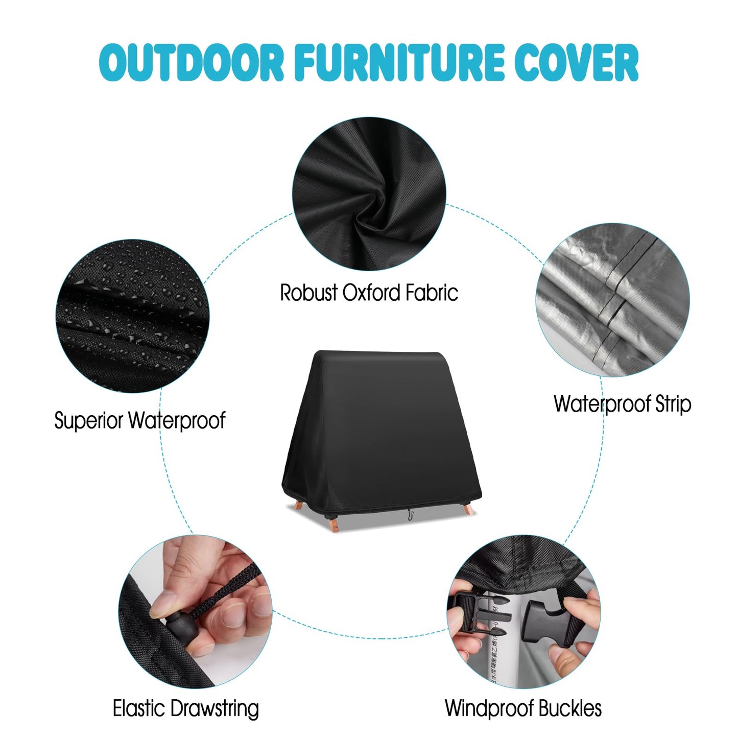 Fizentia Swing Cover,Waterproof 72 Inch Covers for A Frame Patio Porch Swings,Outdoor Glider Hammock Swing-Covers Windproof and Sun Protect with Drawstring and Buckles (Only-Cover)
