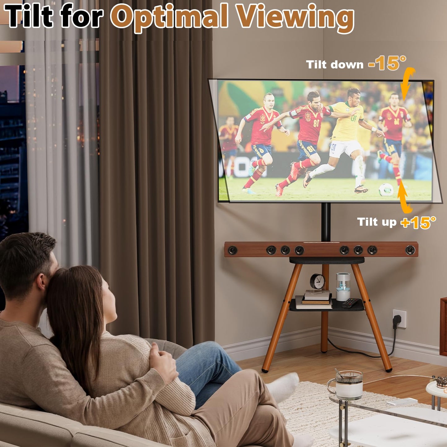 Tripod Easel TV Stand for 23-60 Inch TVs, Floor TV Stand with 2 Shelves and Cable Management for Bedroom/Living Room, Holds up to 80 lbs Adjustable Height Max VESA 400x400mm, Artistic Black Walnut
