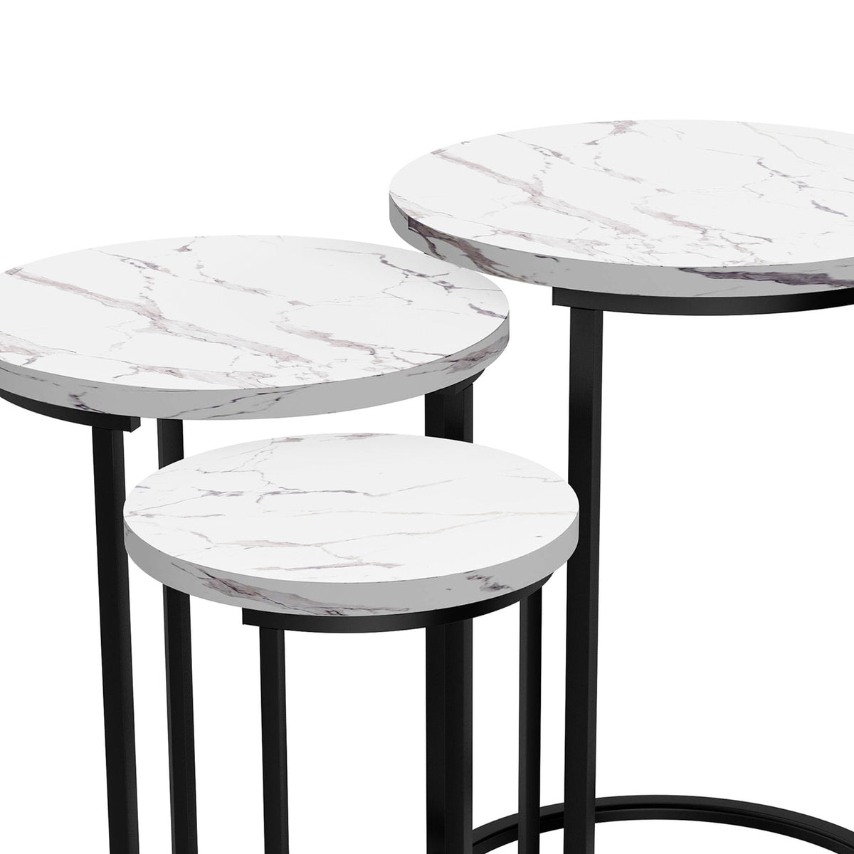 Lavish Home Round Nesting Tables Set of 3, Faux Marble Tabletop, White