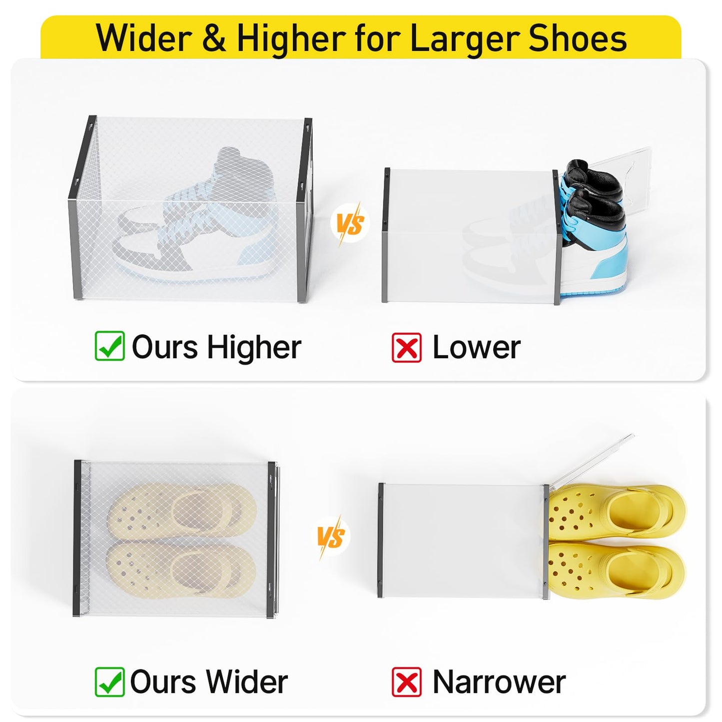 Kuject X-Large Shoe Storage Boxes with Activated Charcoal Packs for Closet