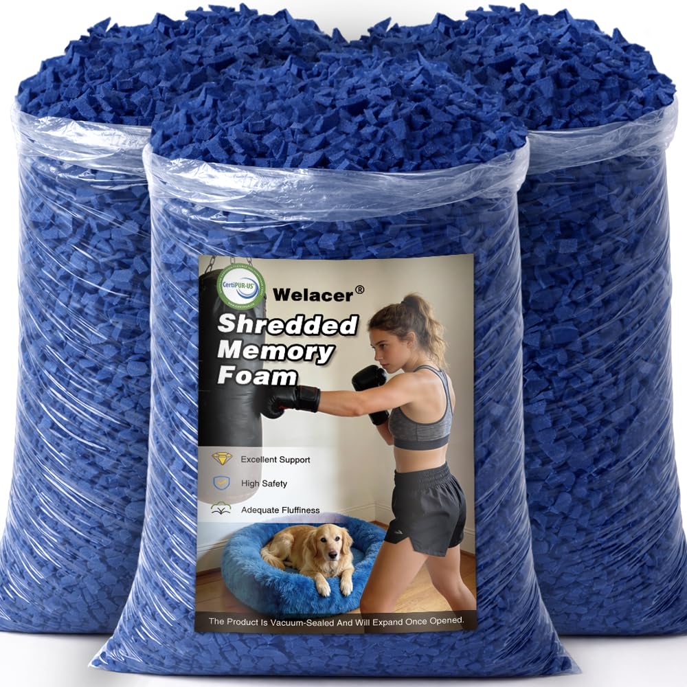 Welacer Bean Bag Filler, 15lbs Blue Memory Foam Filling for Beanbag Chair, Couch Cushions, Pillows, Dog Beds, Pouf Ottoman, Punching Bag Filler, Grappling Dummy, Packing Peanuts Replacement