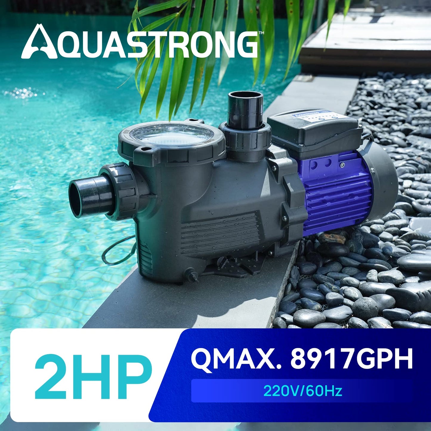 Aquastrong 2HP In/Above Ground Pool Pump with Timer, 220V, 8917GPH, High Flow, Powerful Self Primming Swimming Pool Pumps with Filter