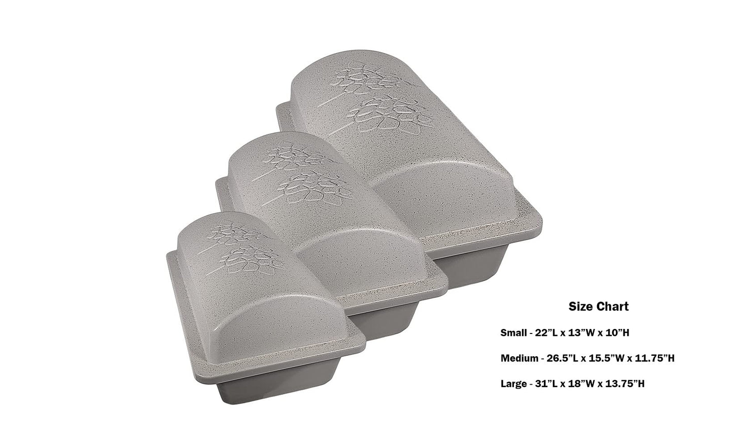 Loving touch elegant casket/vaults built with High Strength Non-biodegradable materials with a plush interior bedding available in Small, Medium, Large and 3 color options. (Med, Pink)