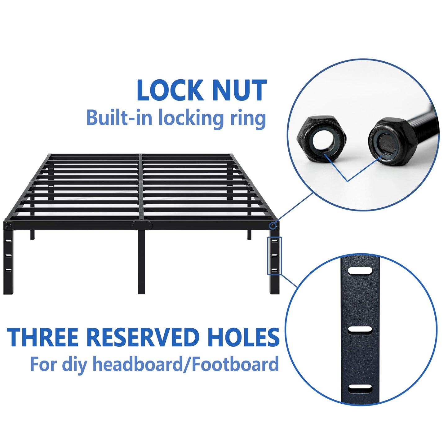 NEW JETO Metal Bed Frame,King Size Bed Frame with Storage Space,Heavy Duty Sturdy Mattress Foundation,Easy Assembly,No Box Spring Needed, Black,18 Inch,King