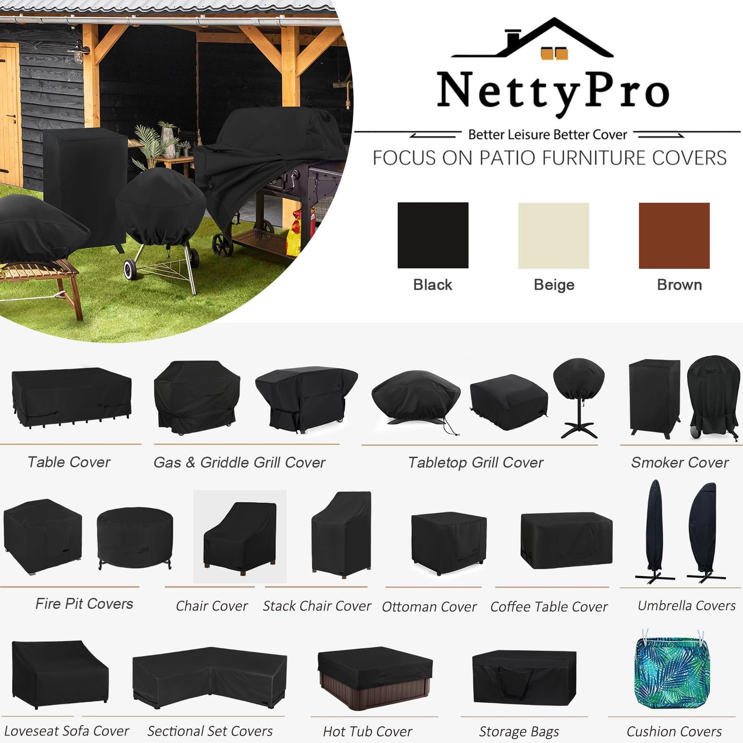 NettyPro Patio Loveseat Sofa Cover Waterproof Heavy Duty Outdoor Couch Furniture 2 Seater Cover, 54" Wx 32" Dx 35" H, Black