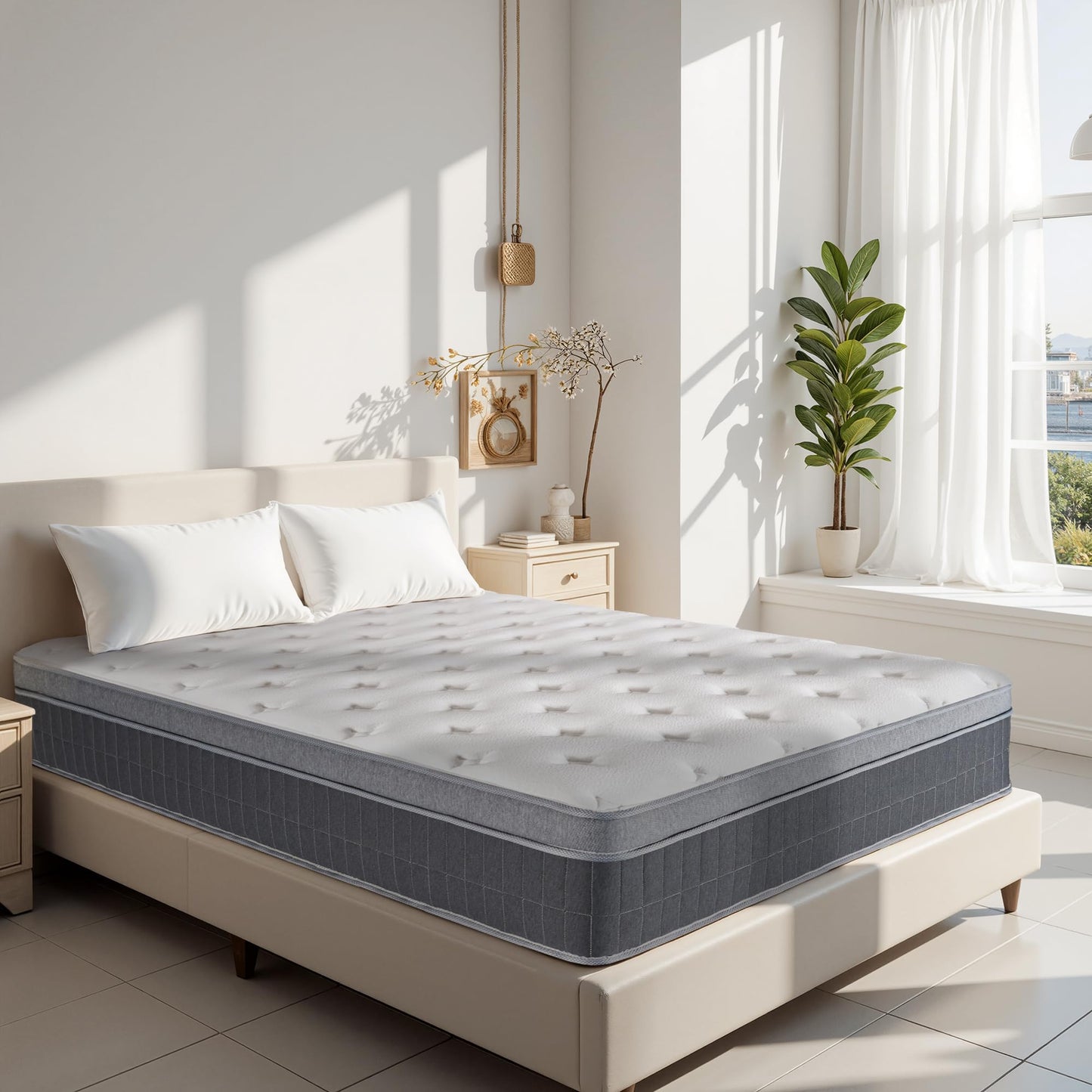 lafengyan Premium Hybrid Mattress with Memory Foam and Pocketed Coils for Balanced Support, Pressure Relief, and Motion Isolation