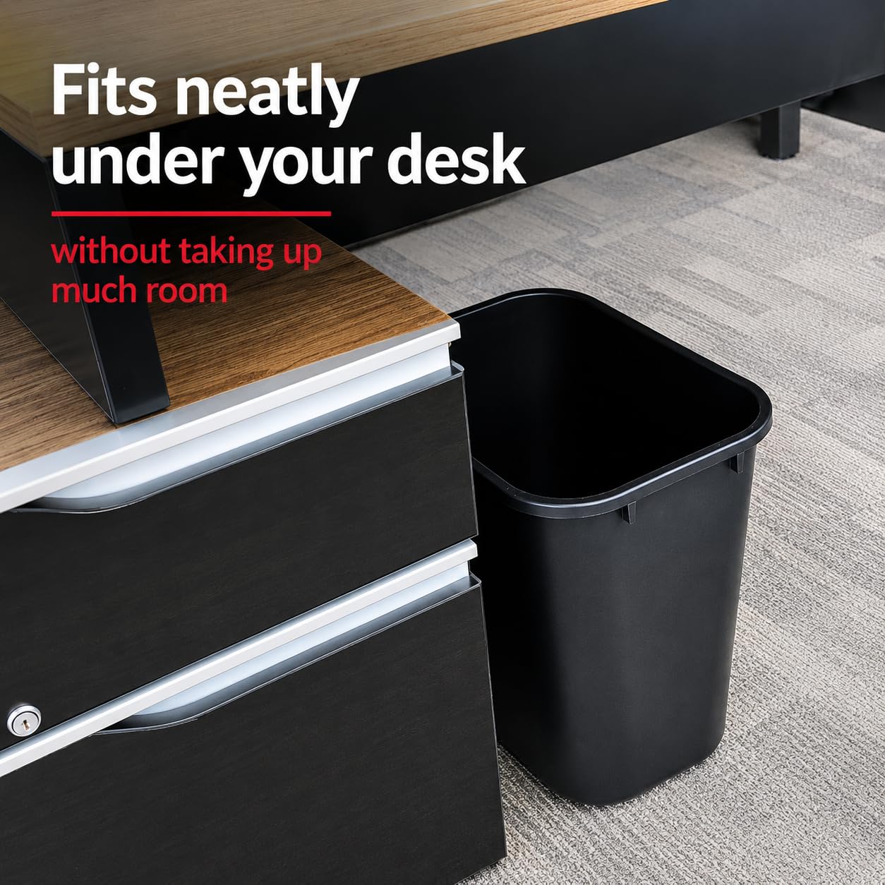 3.5 Gallon Black Wastebasket Under Desk Plastic Trash Can | 5 PACK