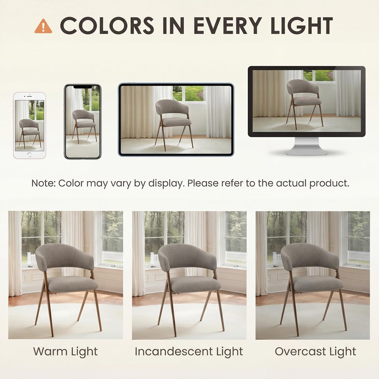 COLAMY Dining Chairs Set of 6, Mid Century Modern Dining Room Kitchen Dinner Chairs with Iron Legs, Open Back and Padded Seat, for Living Room/Bedroom/Restaurant/Cafe, Taupe