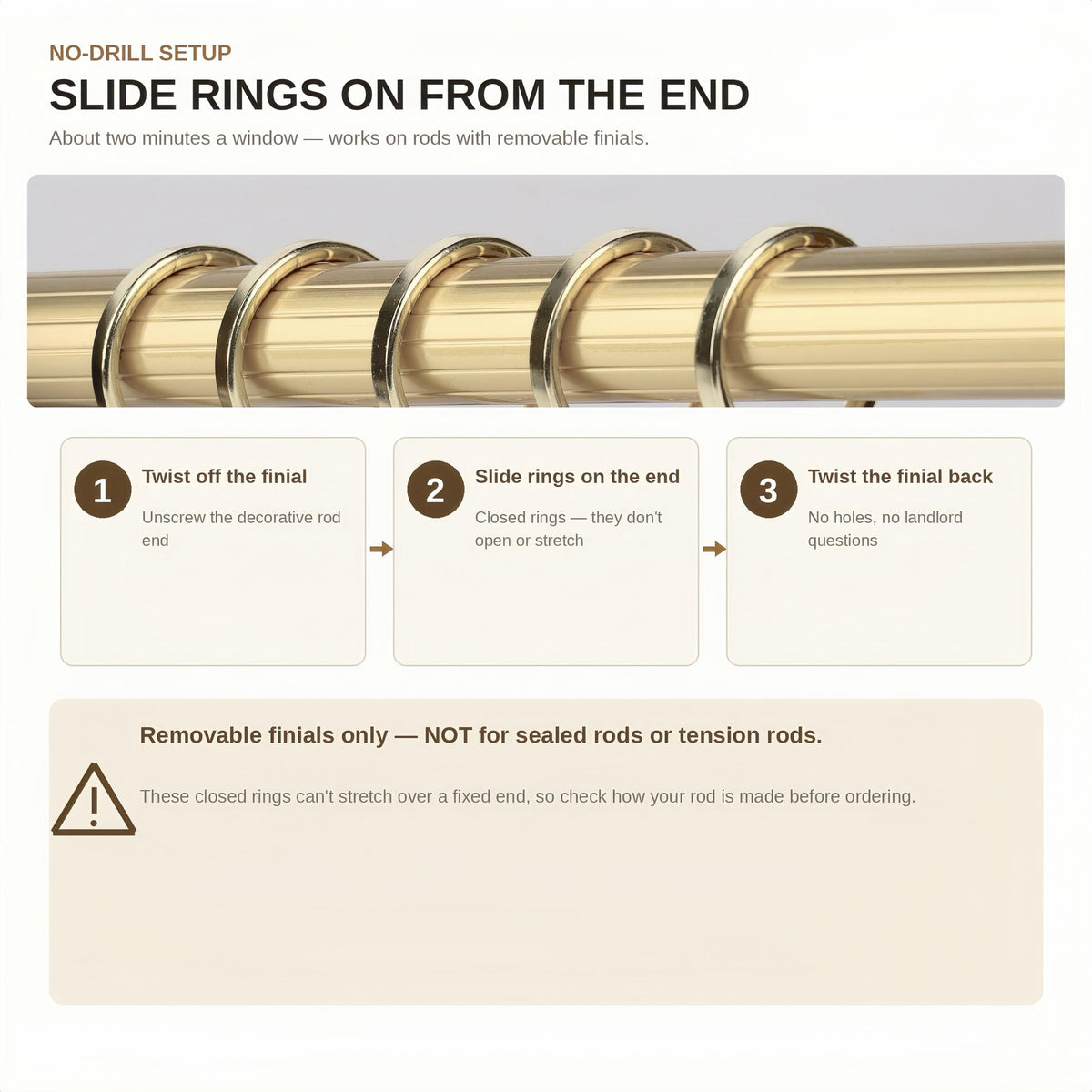 XHLTTBD Polished Gold Metal Curtain Rings with Eyelets, 40 Pack 1.25 Inch Opening Fits 1 to 1.2 Inch Curtain Rods, Closed Iron Drapery Rings for Pinch Pleat Drapes, Rings Only, No Clips or Hooks