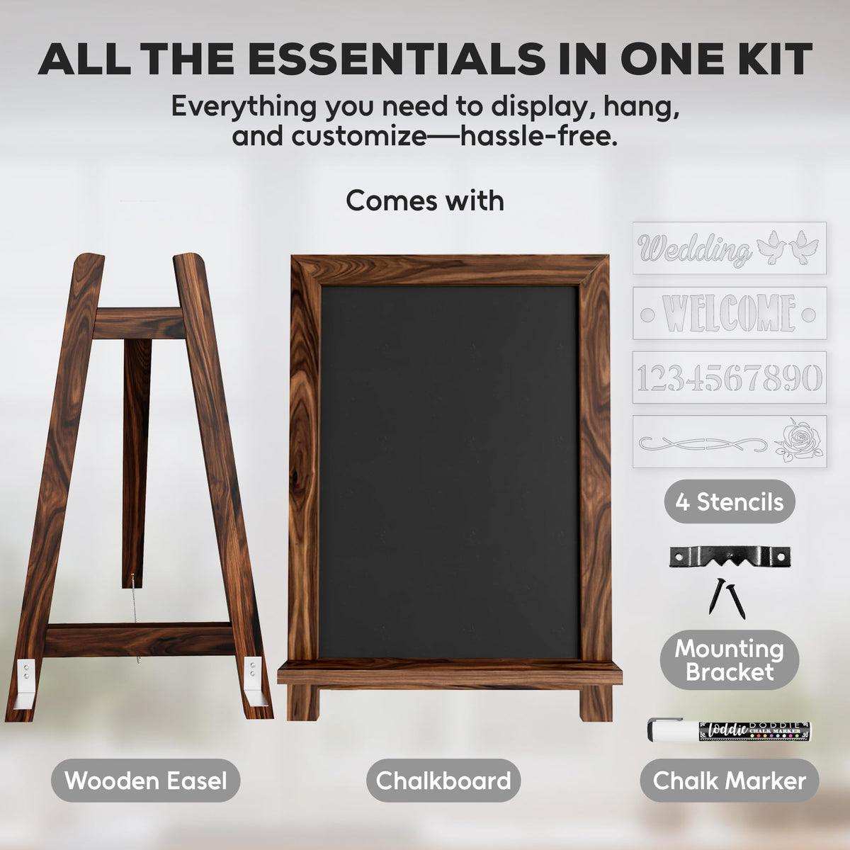 Loddie Doddie Mini Chalkboard Sign Easel, Place Cards, Dark Brown, 12"x17"