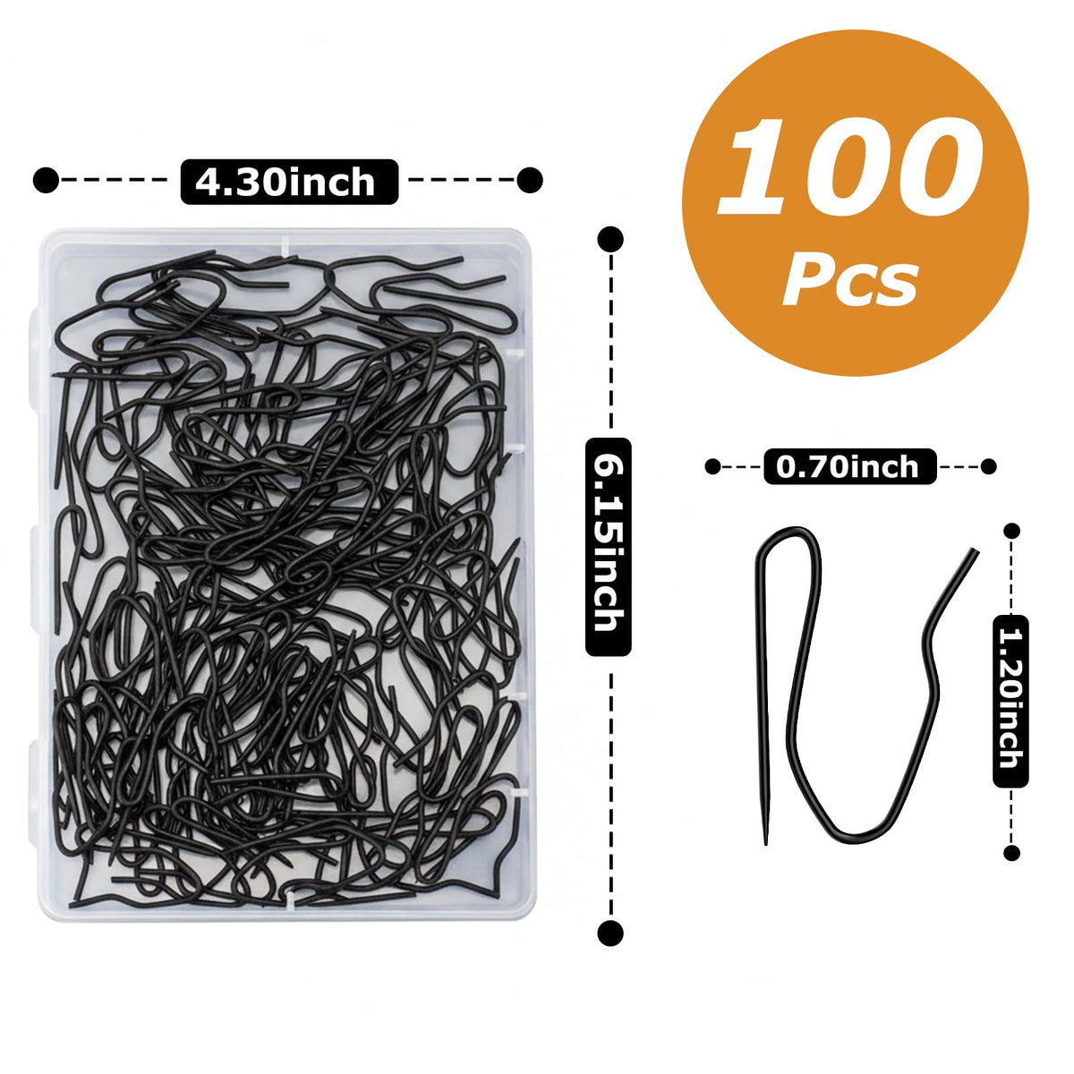 100 Pack Black Metal Curtain Hooks Pin-On Drapery Hooks,Suitable for Window,Door,Shower Curtain