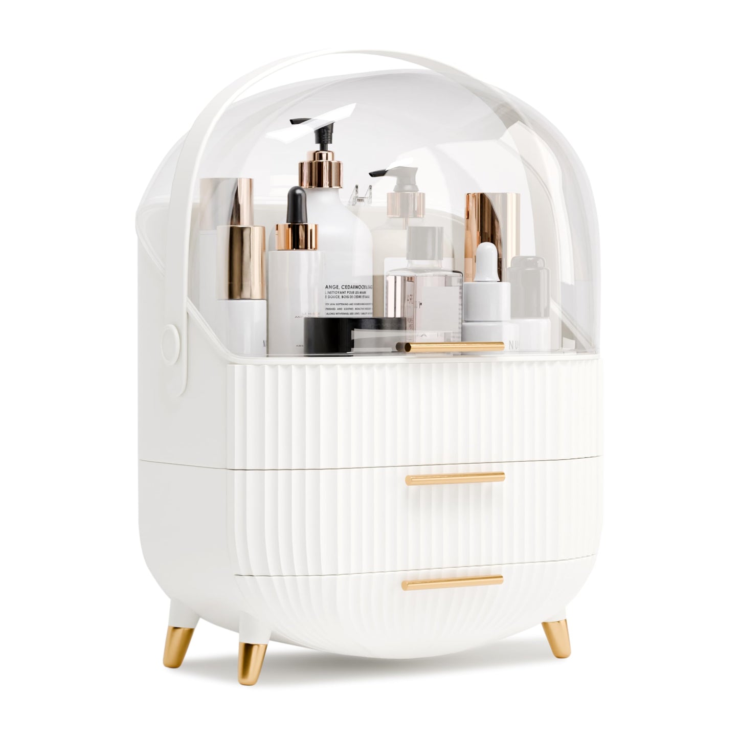 lurcns Makeup Organizers and Storage, Make up Organizer for Vanity Cosmetics Skincare Organizers With Lid and Drawers Display Cases for Countertop（White）