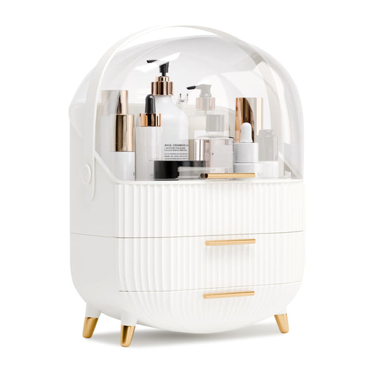 lurcns Makeup Organizers and Storage, Make up Organizer for Vanity Cosmetics Skincare Organizers With Lid and Drawers Display Cases for Countertop（White）