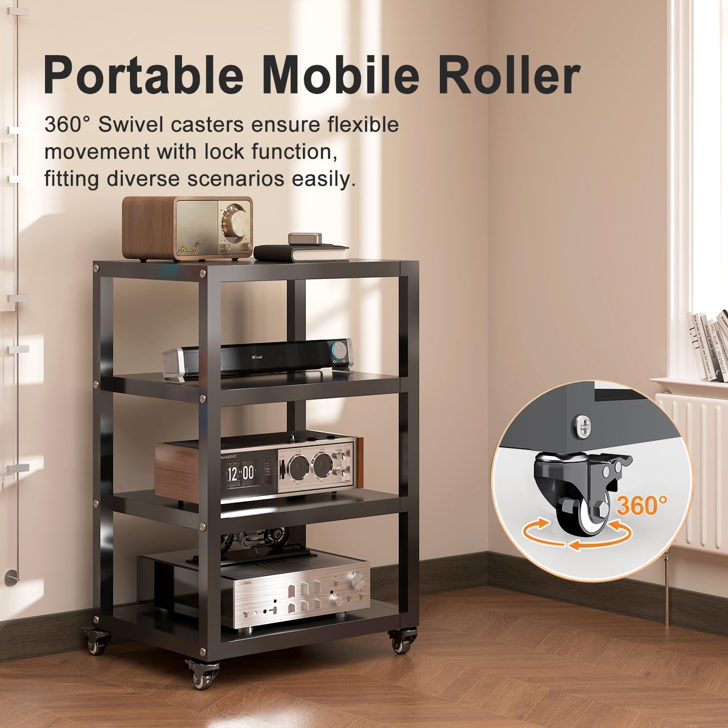 PLMFJQK 4 Tier Record Player Stand with Storage,Media Stand Heavy Duty Media Shelf,Record Player Shelf for DVD AV,31.5"*19.69"*15.75"