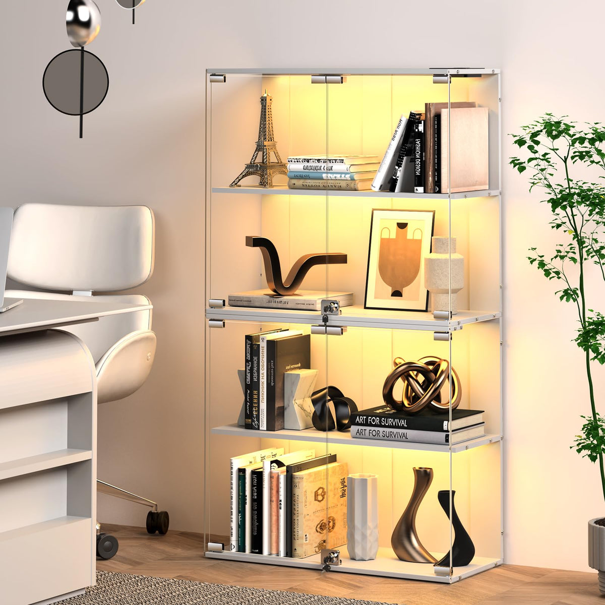 VersionTECH. Glass Display Cabinet with RGB Light, 4-Tier Curio Cabinets