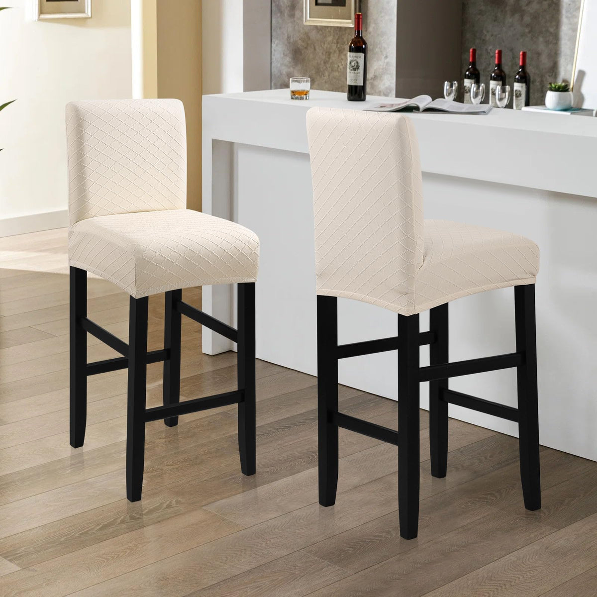 Fuloon Waterproof Barstool Covers Chair Slipcovers, Beige, 4 Pack