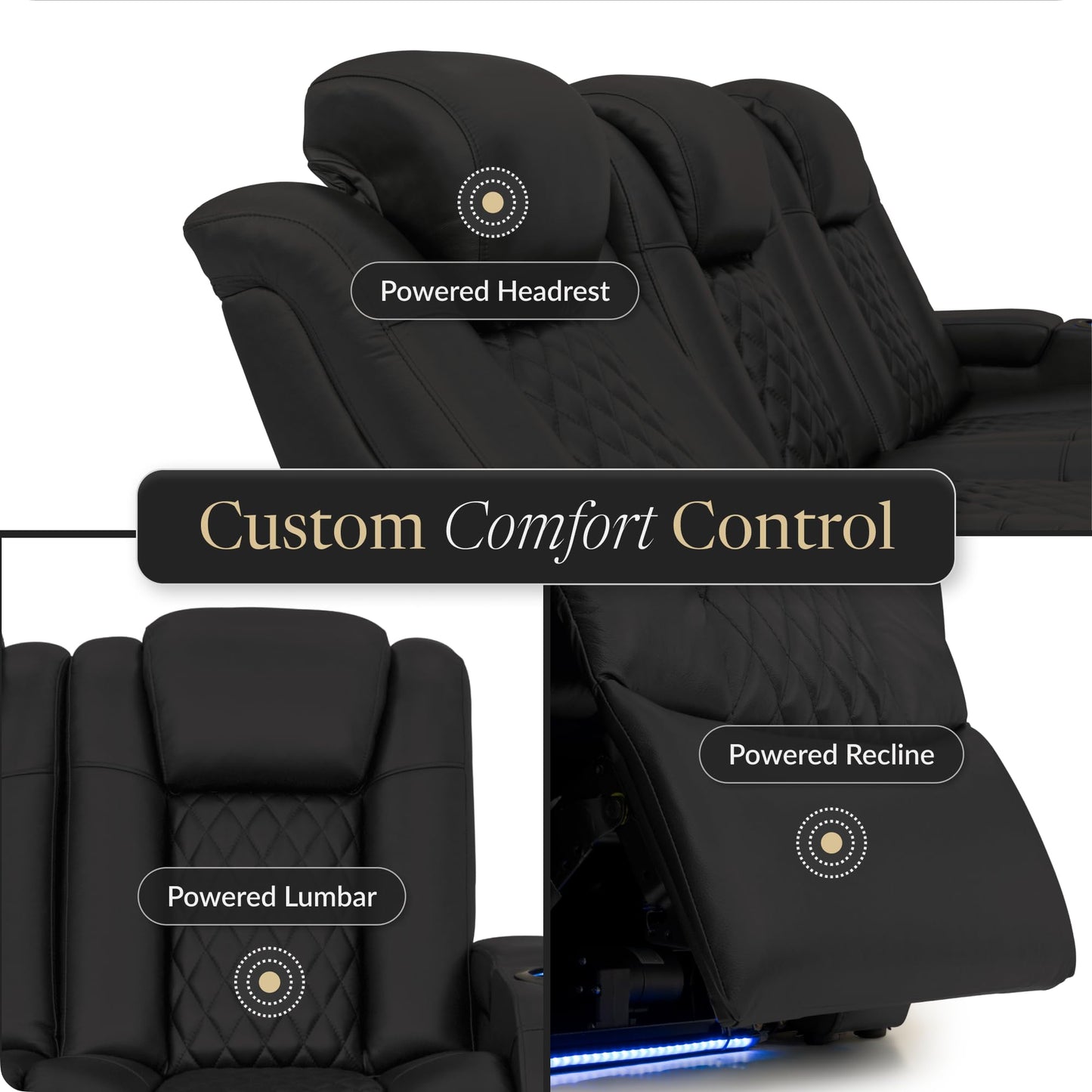 Seatcraft Euphoria Home Theater Seating Black Sofa with Fold Down Table