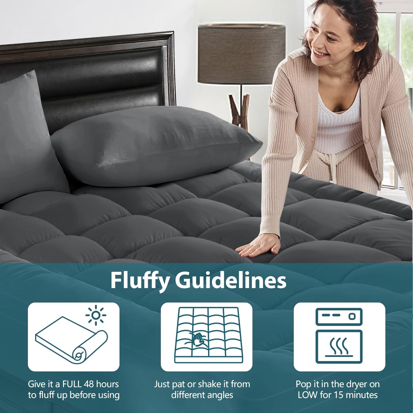 CYMULA Full XL Mattress Topper - Extra Thick Cooling Mattress Pad Cover for Back Pain - Soft Mattress Protector Firm Bed Topper Pillow Top with 8-21 Inch Deep Pocket 3D Snow Down Alternative Fill