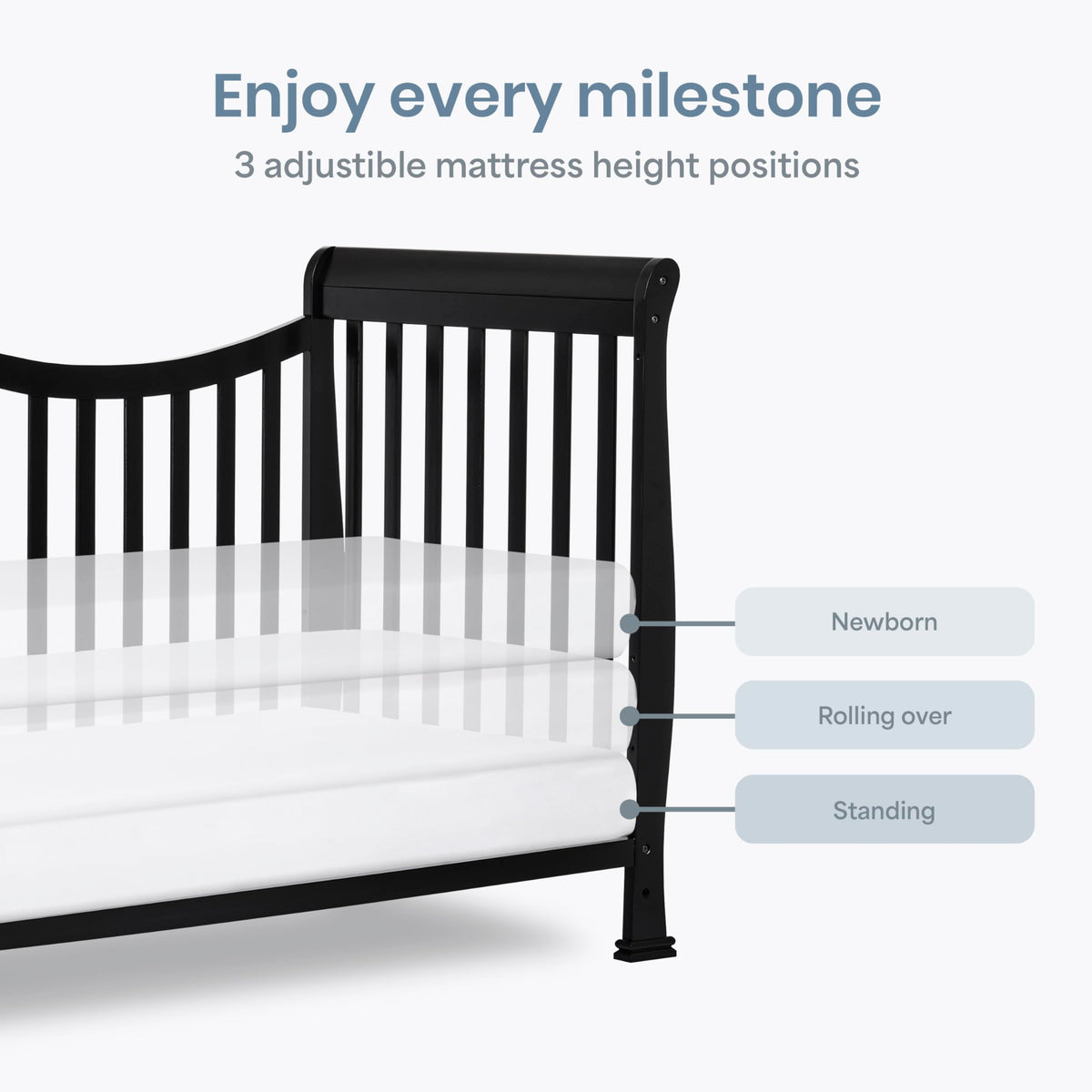 Dream On Me Violet 7-in-1 Crib to Full Size Bed, GREENGUARD Gold, Black