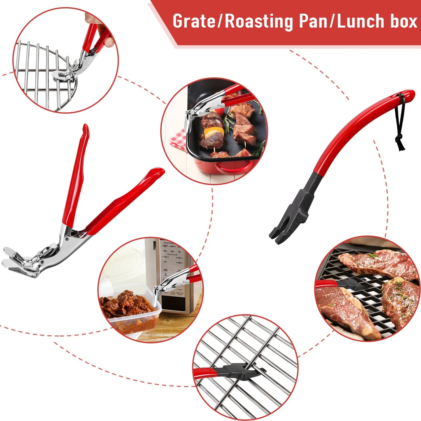 PIQUEBAR Grill Grate Lifter Gripper Barbeque Grid Lifter Kamado Joe Big Green Egg Accessories for Charcoal Grill Set of Two