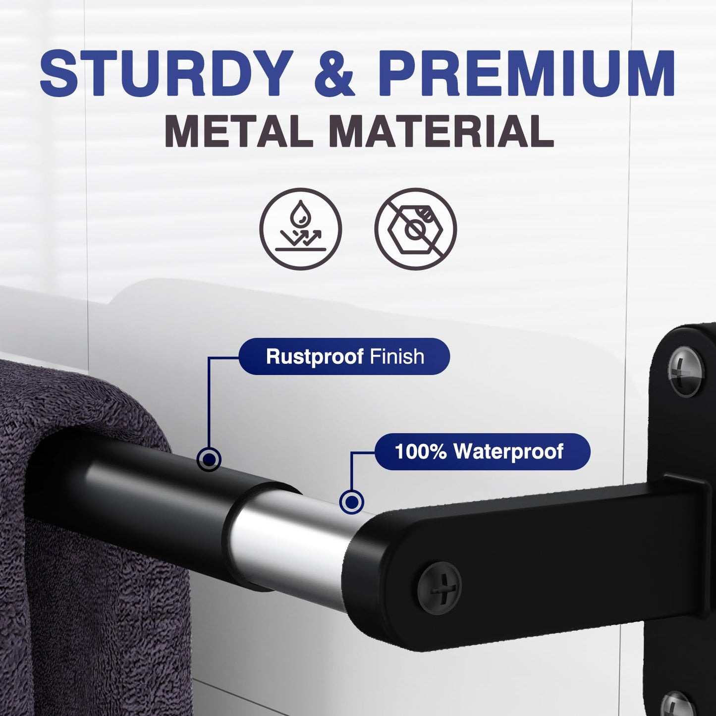 Powools Matte Black Towel Rack for Bathroom - 24" Rustproof Towel Holder, Sturdy Towel Bar Wall Mounted, Space-Saving Towel Hanger, Bathroom Accessories, Home Decor, Apparment Essentials
