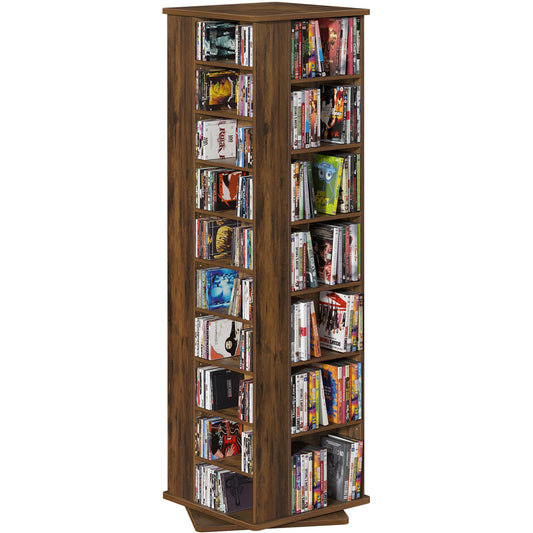 LELELINKY DVD Storage Shelf,Rotating DVD Rack w/Adjustable Shelves, Brown
