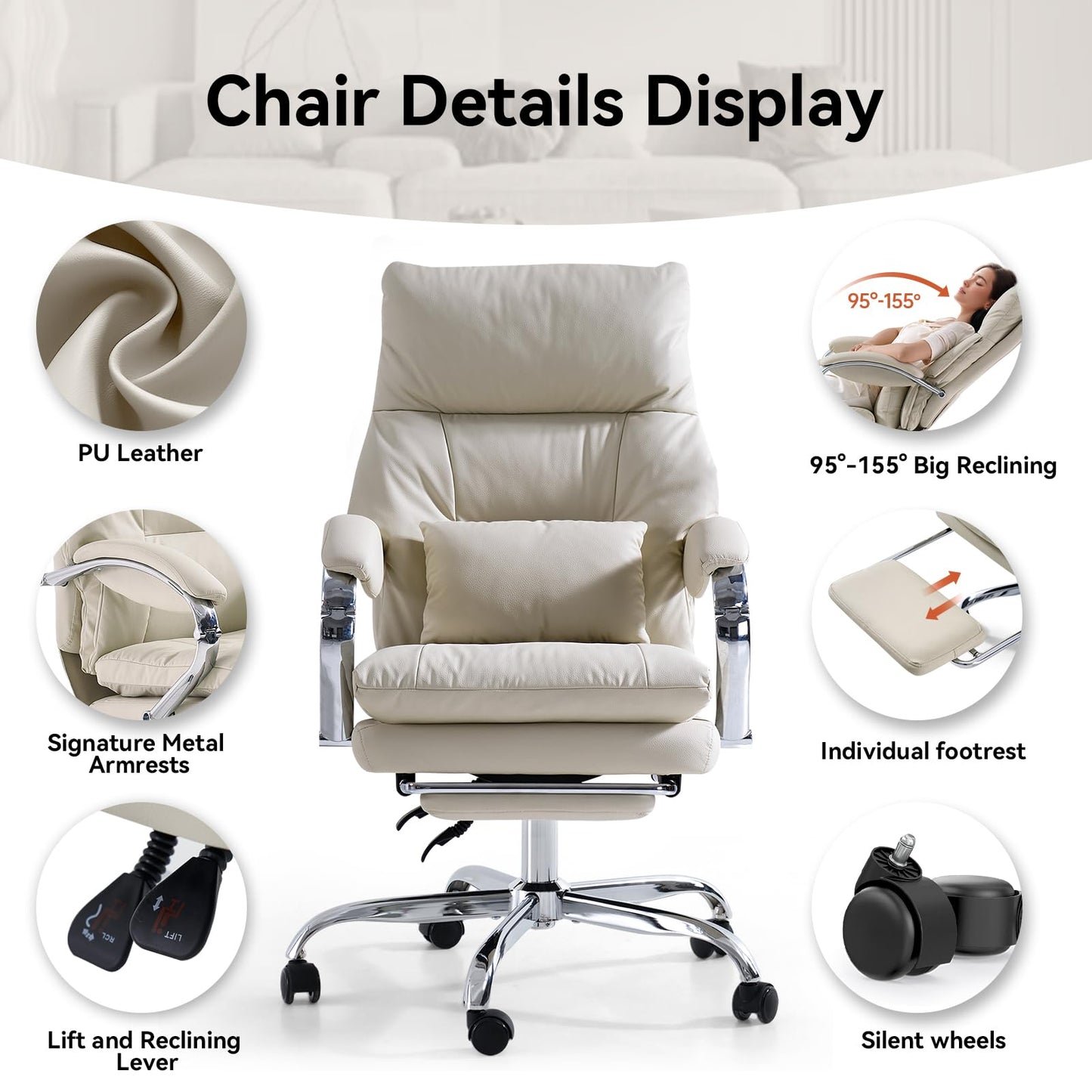 LEAGOO Office Chair with Foot Rest, Ergonomic Executive Chairs with Arms
