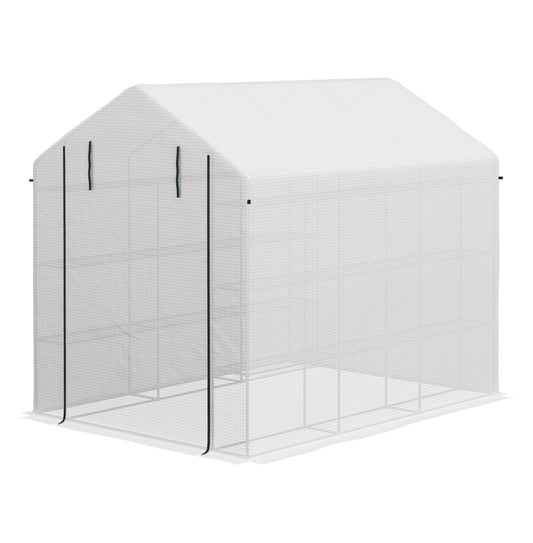 Walk-in Greenhouse Outdoor, 18 Shelves, PE Cover, 95.25x70.75x82.75in, White - Plant Growing Tent for Vegetables, Flowers, Tropical Plants
