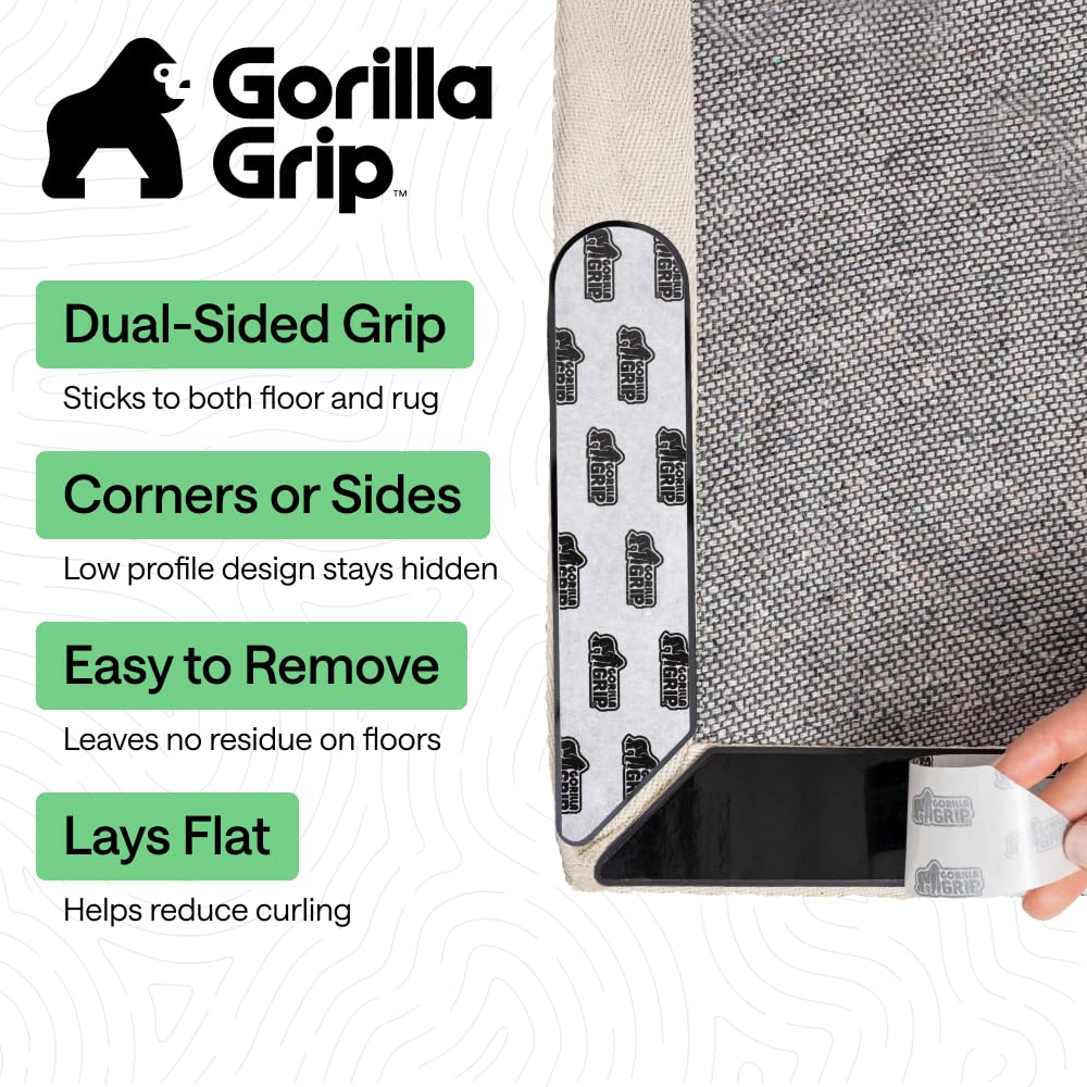 GORILLA GRIP® Extra Long Rug Grippers for Hardwood Floor, Reusable, Black