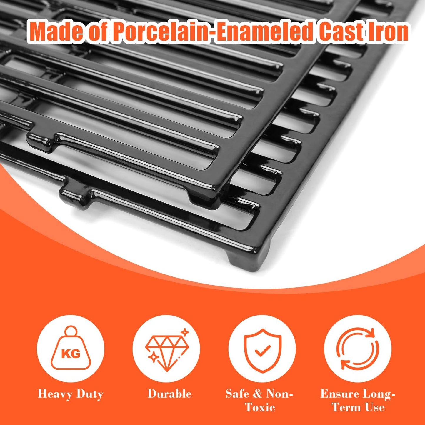 17.5" Grill Grates for Weber Spirit 300, Grill Parts for Weber Spirit E310 & GS4 Spirit II 300 Series, Spirit II E310, Spirit 2 E310, Genesis Silver/Gold B & C,Porcelain Enameled Cast Iron Grate 7638
