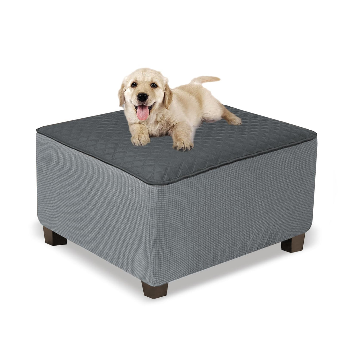 NeColorLife Waterproof Square Ottoman Cover, Large, Dark Gray