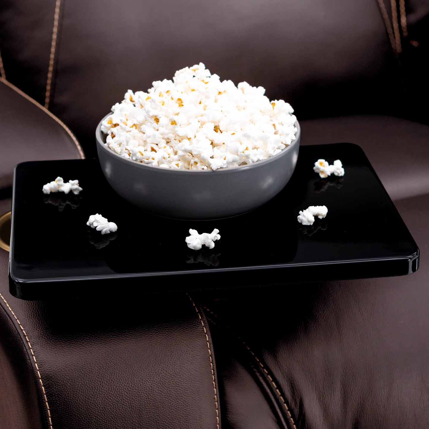 Seatcraft Concerto Home Theater Seating Brown Sofa with Fold Down Table